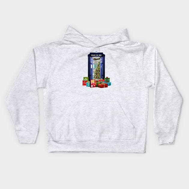 Tardis at Christmas Kids Hoodie by Thirrin